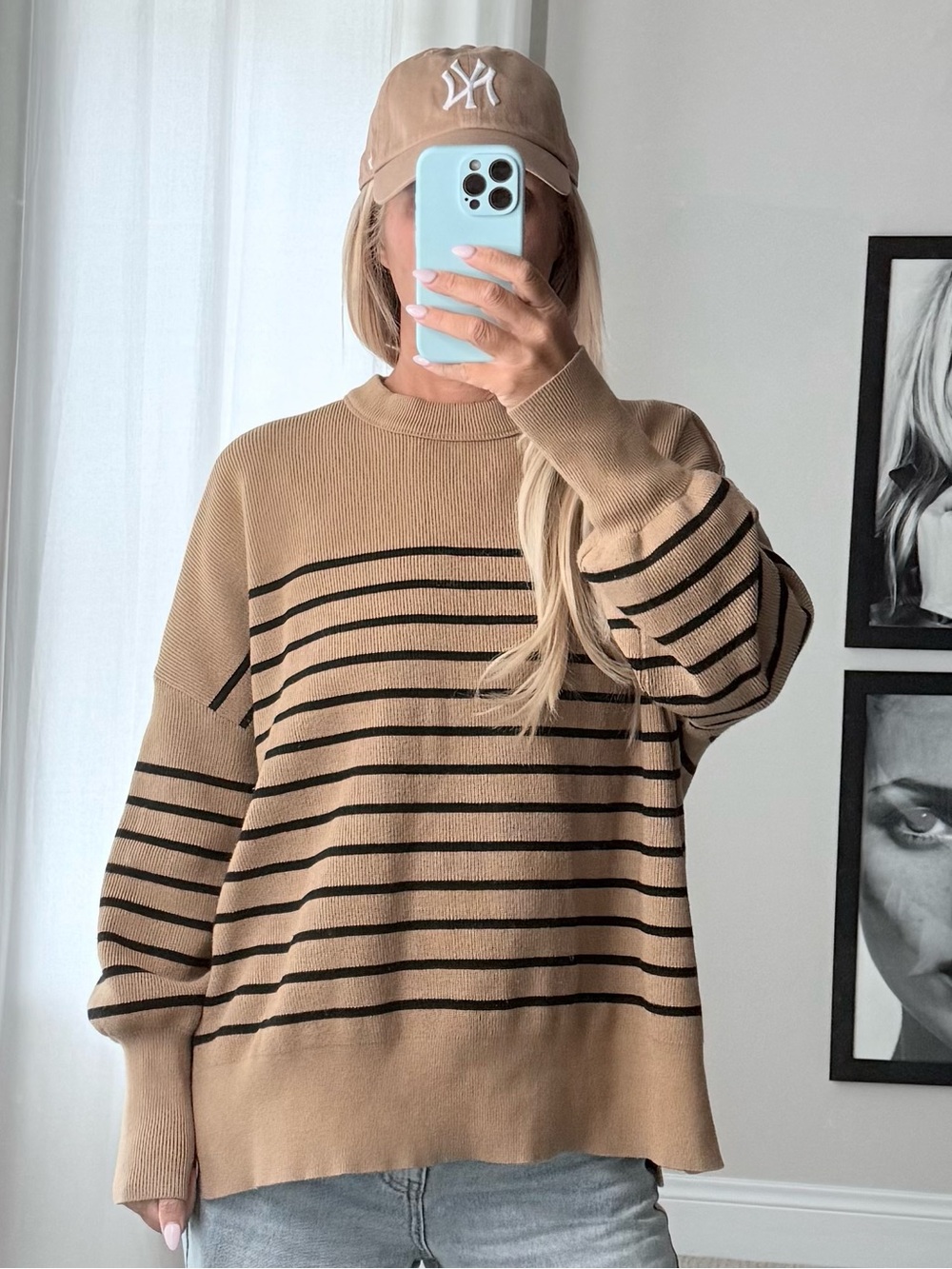 Casual Camel Striped Crewneck Sweater